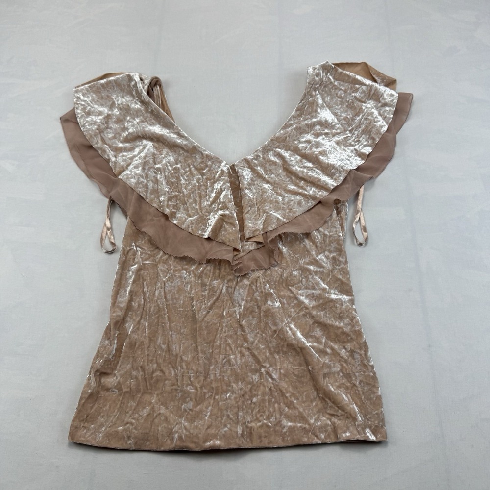 White House Black Market Women's XS NWT Blush Velvet Ruffle Flounce Top